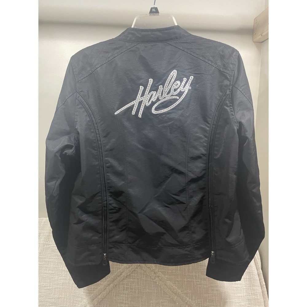 HARLEY DAVIDSON Spellout Bling Mesh Lined Nylon Zip Riding Jacket Women's XL Y2K